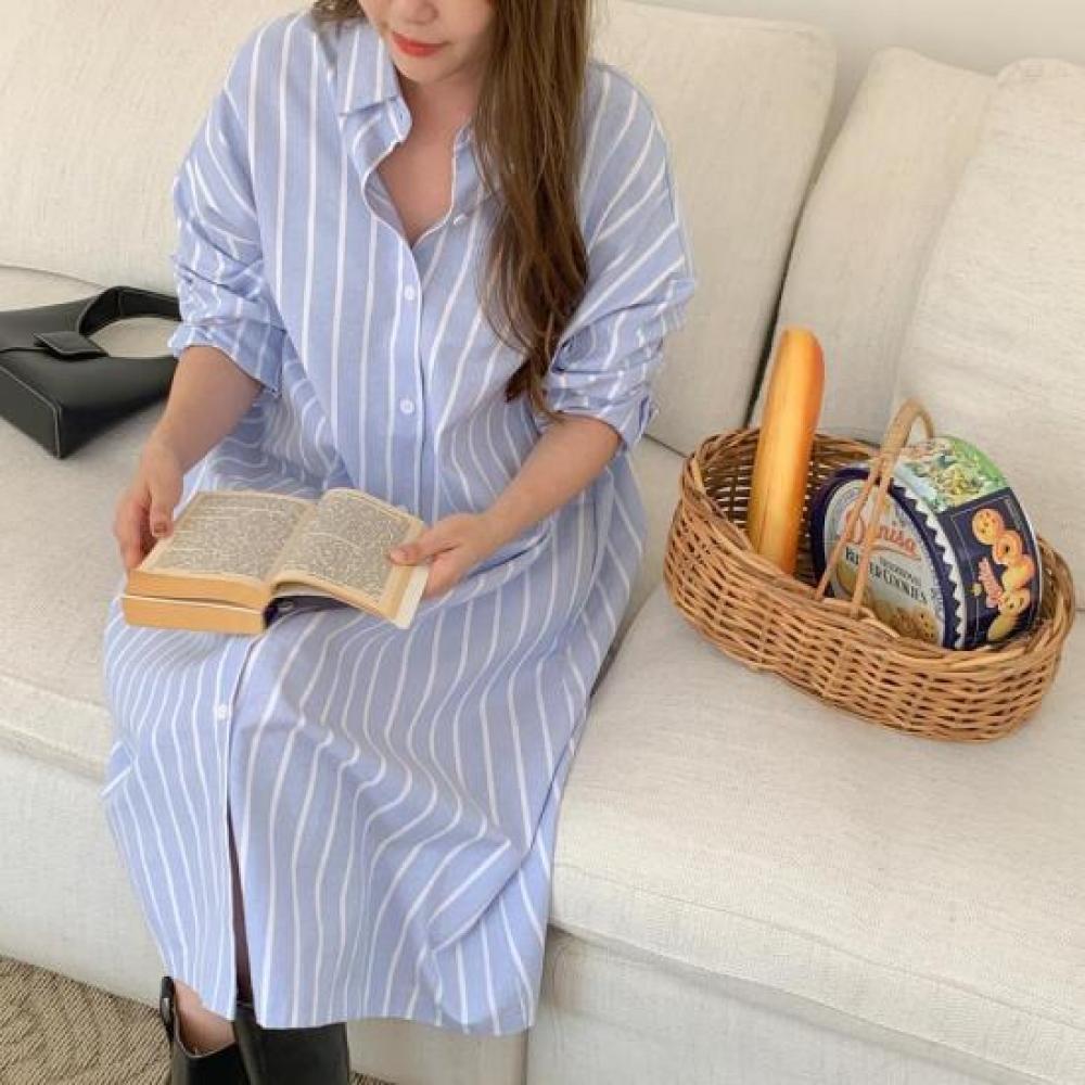 New Arrivals Open Run Hotami Women Long Sleeve Casual Oversized Striped Shirt