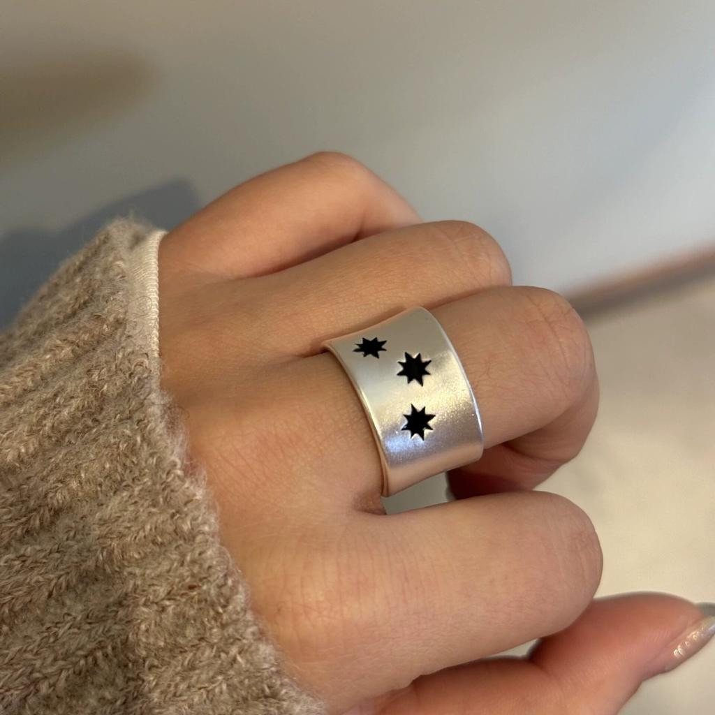 Korean Fashion Star Geometric Silver Color Open Rings For Women Girls Trendy Party Aesthetic Jewelry Y2K Harajuku Accessories