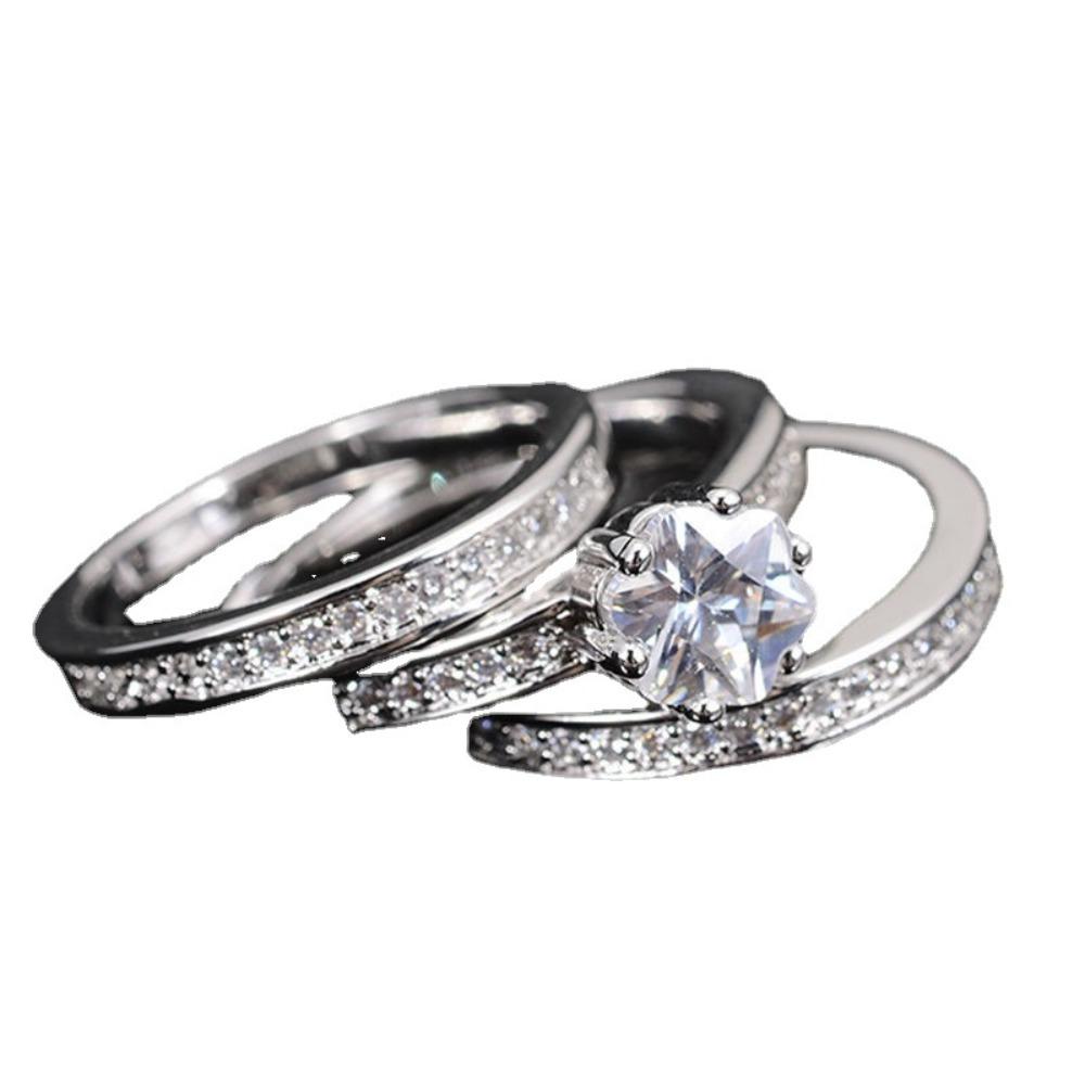 Luxury Three Layer Stackable Rings for Women Zircon Plated White Gold Engagement Rings