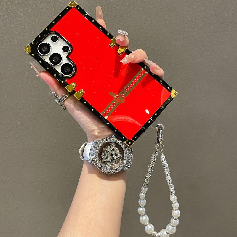 Suitable for Samsung S25 Ultra Mobile Phone Case Light Luxury Feng Shui Rhinestone Butterfly with Hanging Chain New S24 Protective Case