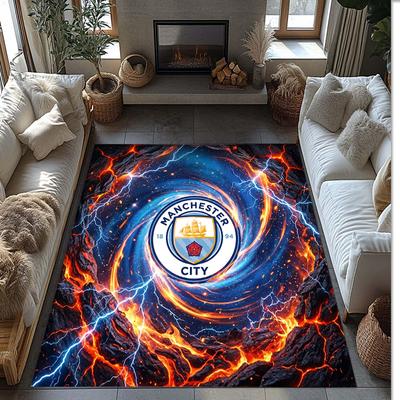 Manchester City Printed Flannel Area Rug Non Slip Soft Polyester Floor Carpet Indoor Decor Mat for Bedroom Living Room Sofa