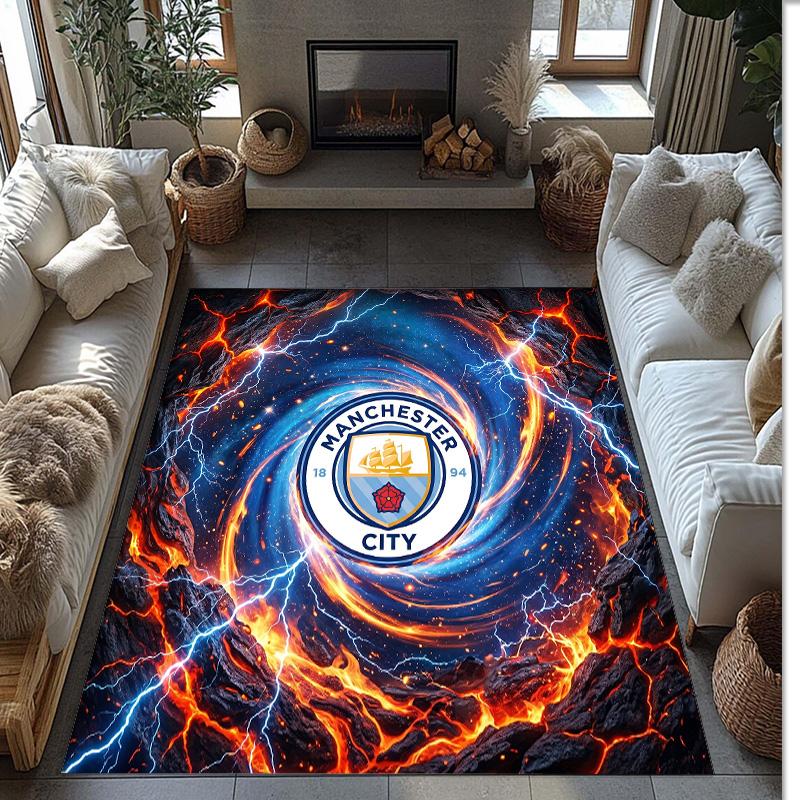 Manchester City Printed Flannel Area Rug Non Slip Soft Polyester Floor Carpet Indoor Decor Mat for Bedroom Living Room Sofa
