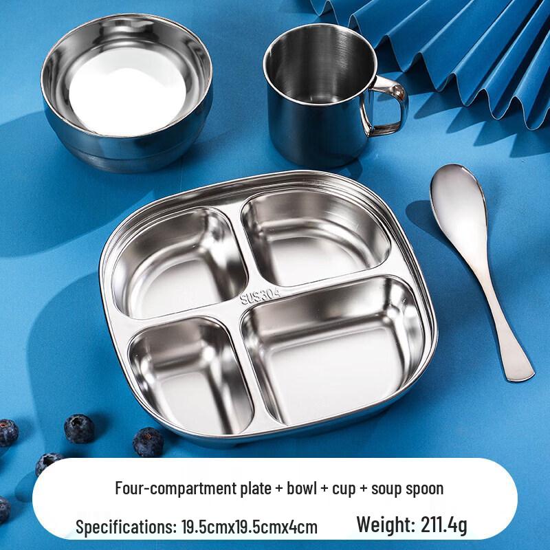 Qiwei 304 Stainless Steel Kids Divided Dinner Plate Set