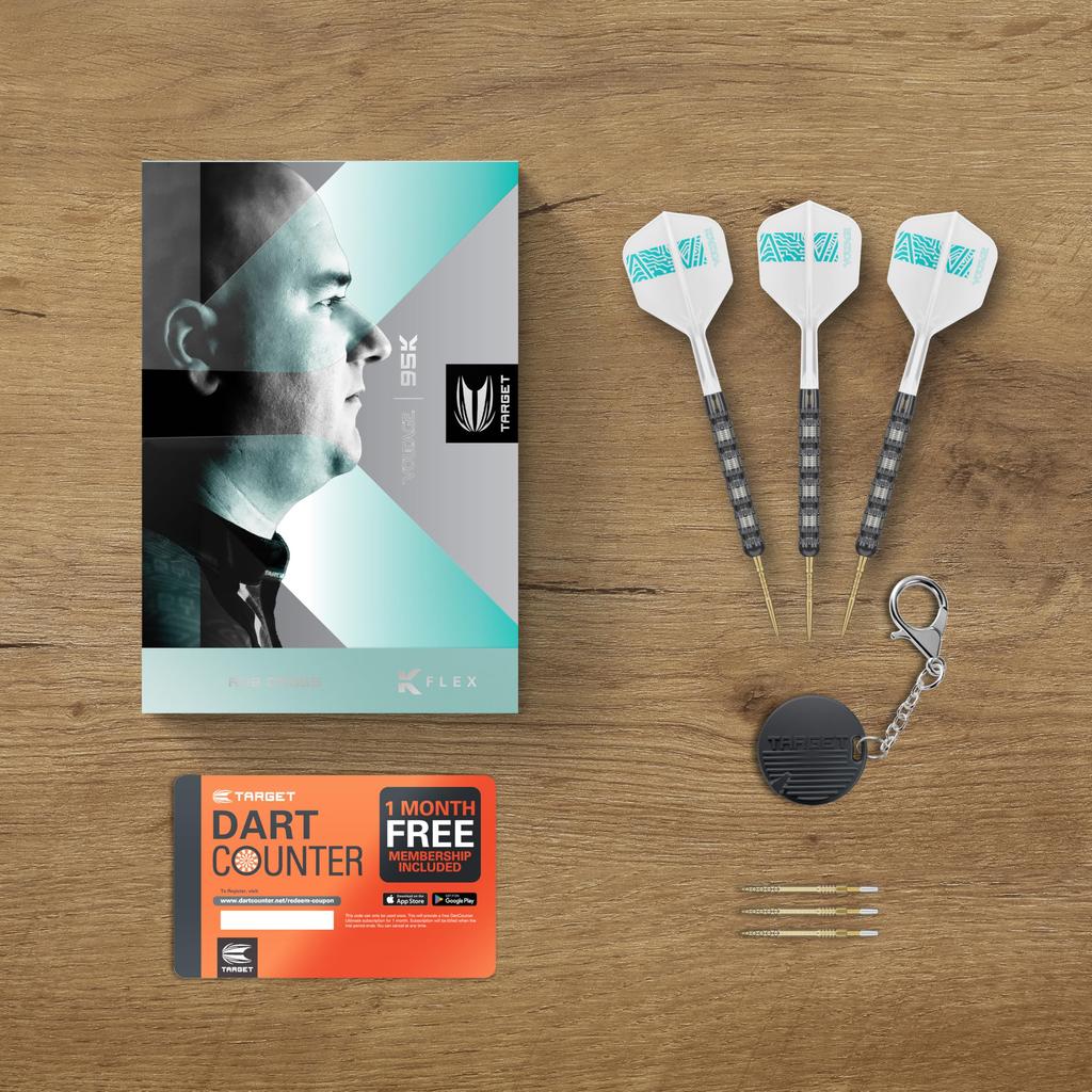 TARGET Darts Rob Cross 95K Steel Tip Swiss Point Tungsten Darts with K Flex 21G Voltage Player Edition Swiss Point K Flex Dart Swiss Point Tool