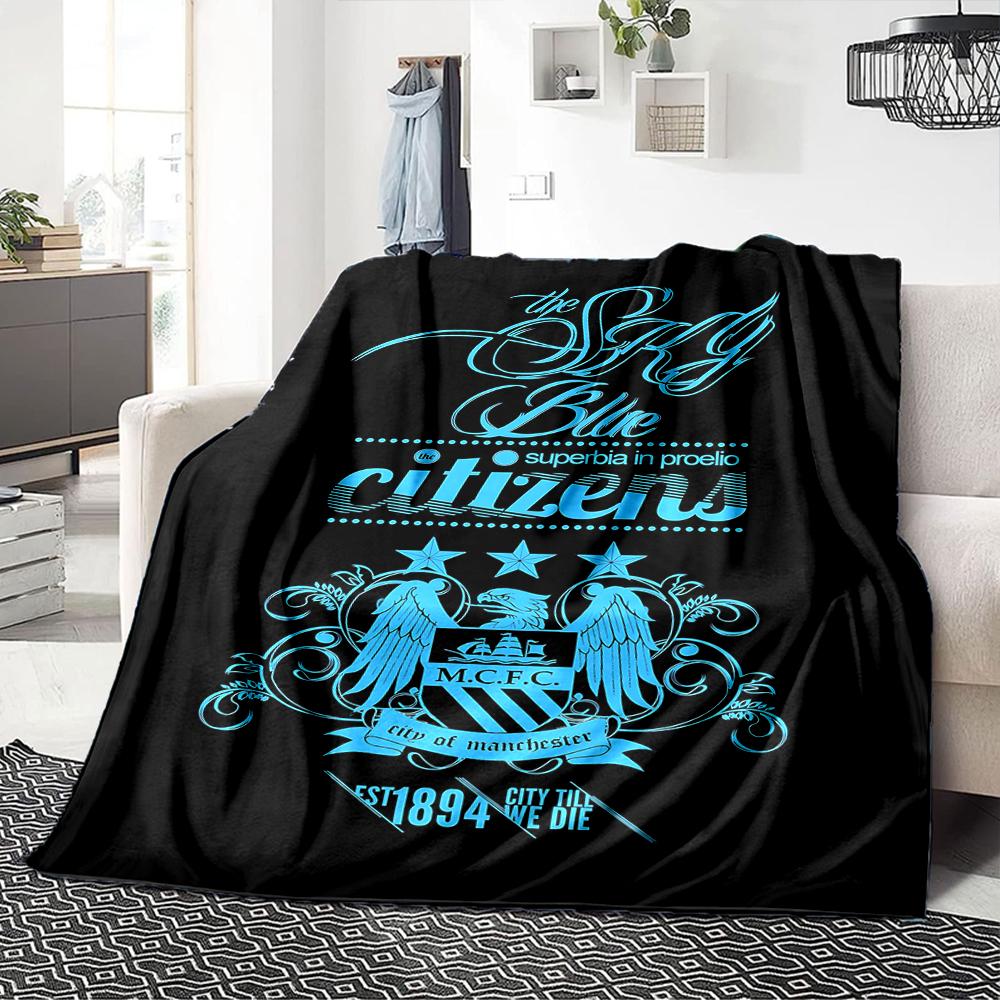 Coperte con Stemma Manchester City Flanella Stampata Traspirante Calda Coperta da Divano per Casa Ufficio Copriletti 0708a20
