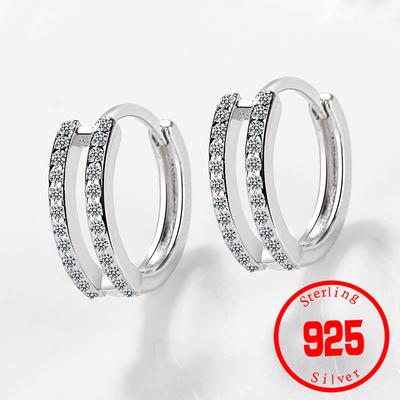 Stamp 925 Sterling Silver Crystal Circle Earring for Women Making Jewelry Gift Wedding Party Engagement