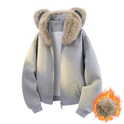 Men's Fleece-Lined Sweatshirt, Winter Style, American Style, Fur Collar, Casual Men's Hooded Warm Top, Loose Fit Men's Outerwear