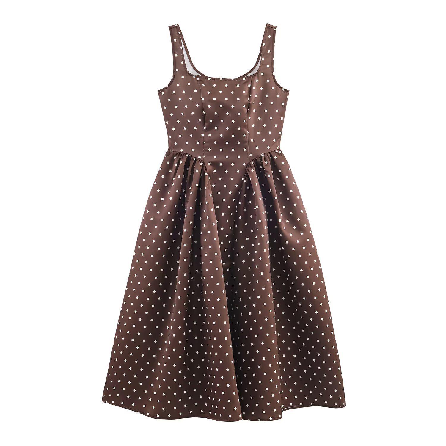 European Style Women s Square Neck Polka Dot Camisole Dress - Autumn 2025 Small