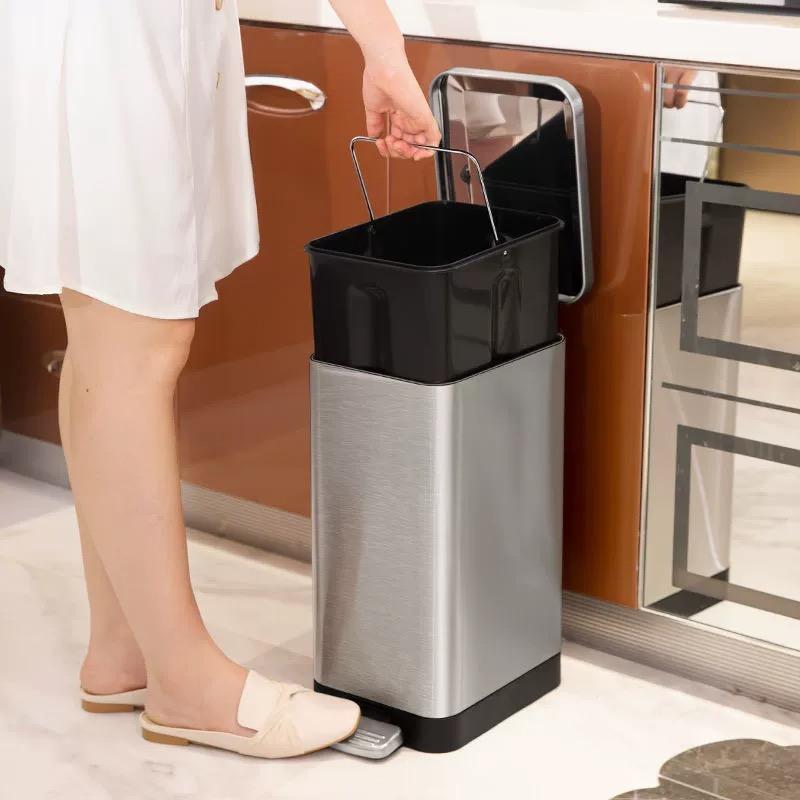 Mülleimer mit Deckel für Füße, Haushalt, Wohnzimmer, Küche, Fußbetätigung, Toilette, Luxus, Genäht, Edelstahl, Großes Fassungsvermögen