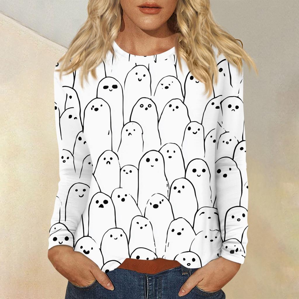 Women's Daily Casual Long-sleeved Printed O-neck Top