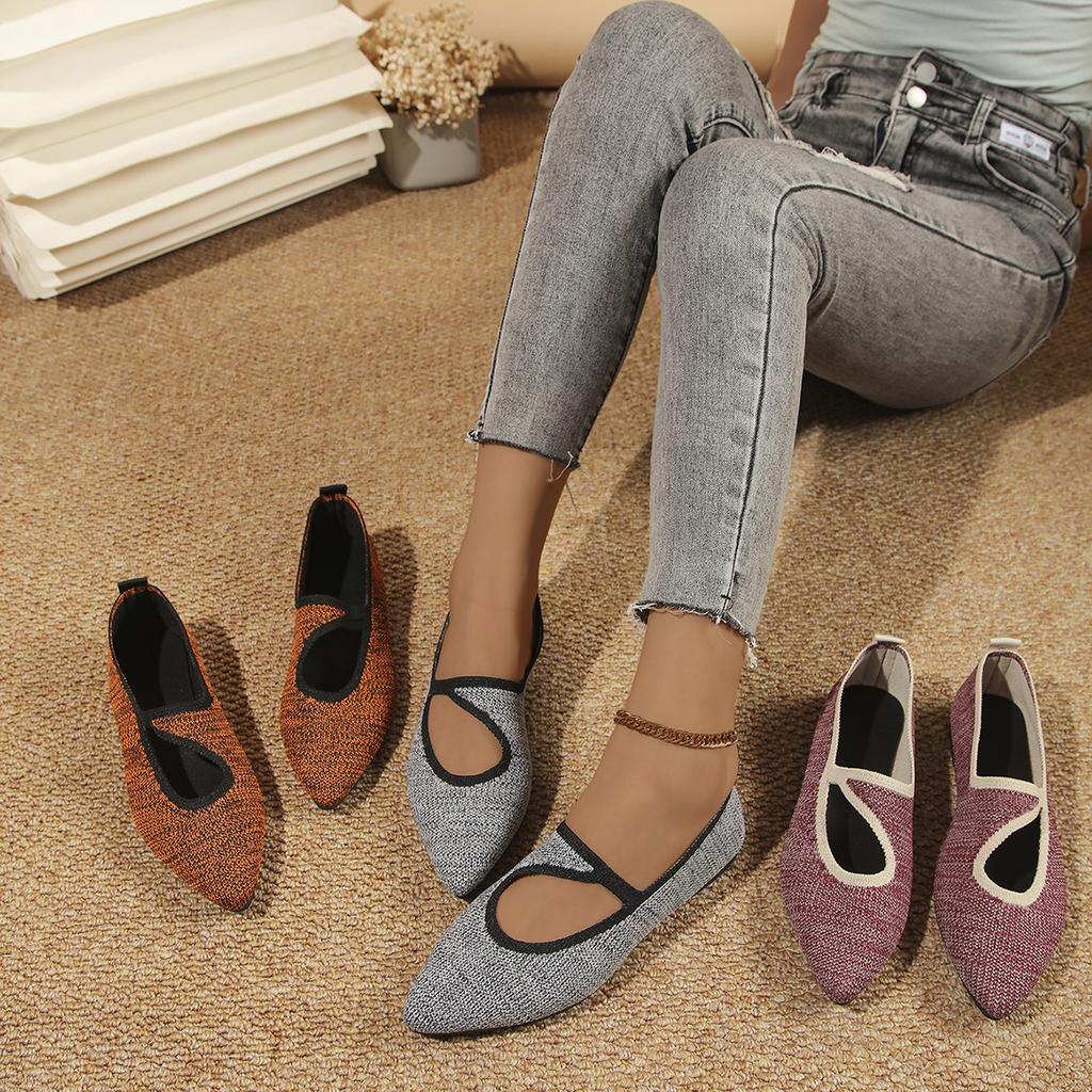 Fashion Women Flats Spring Autumn Flat Shoes Fashion Leisure Flat Loafers Pointed Knitting Elastic Comfortable Boutique Sneakers Women