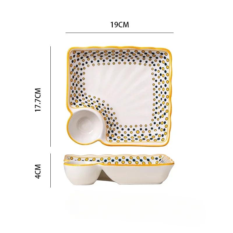 Dumpling Plate with Vinegar Dish Household Ceramic Plate Breakfast Compartment Plate High-Grade Dumpling