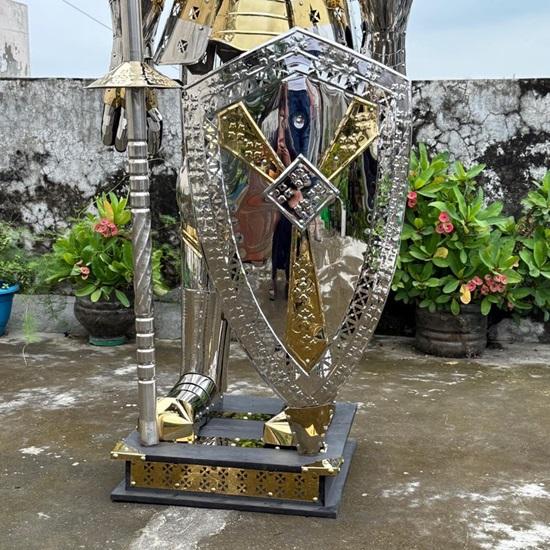 Full Body Medieval Crusader Knight Armor  Polished Stainless Steel Suit with Display Stand for LARP, Cosplay, and Historical Reenactments