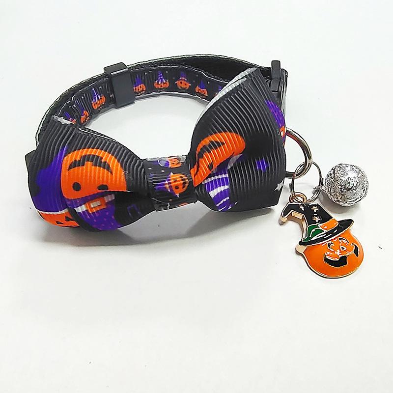 Halloween Cat Collar Breakaway with Cute Bow Tie and Bell for Kitty Adjustable Safety Spider Ghost Bat Pumpkin Cat/Dog Collar