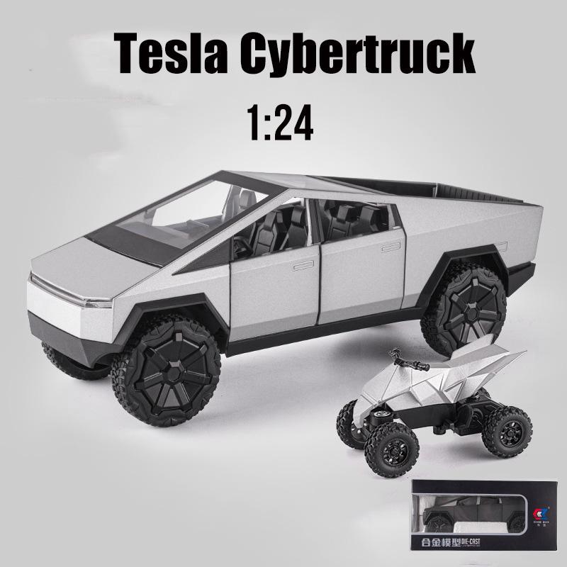 1:24 Tesla Cybertruck Truck Alloy Toy Car Model Diecasts Vehicles Pickup Motorcycle Car Decoration Kid Boys Toys Christmas