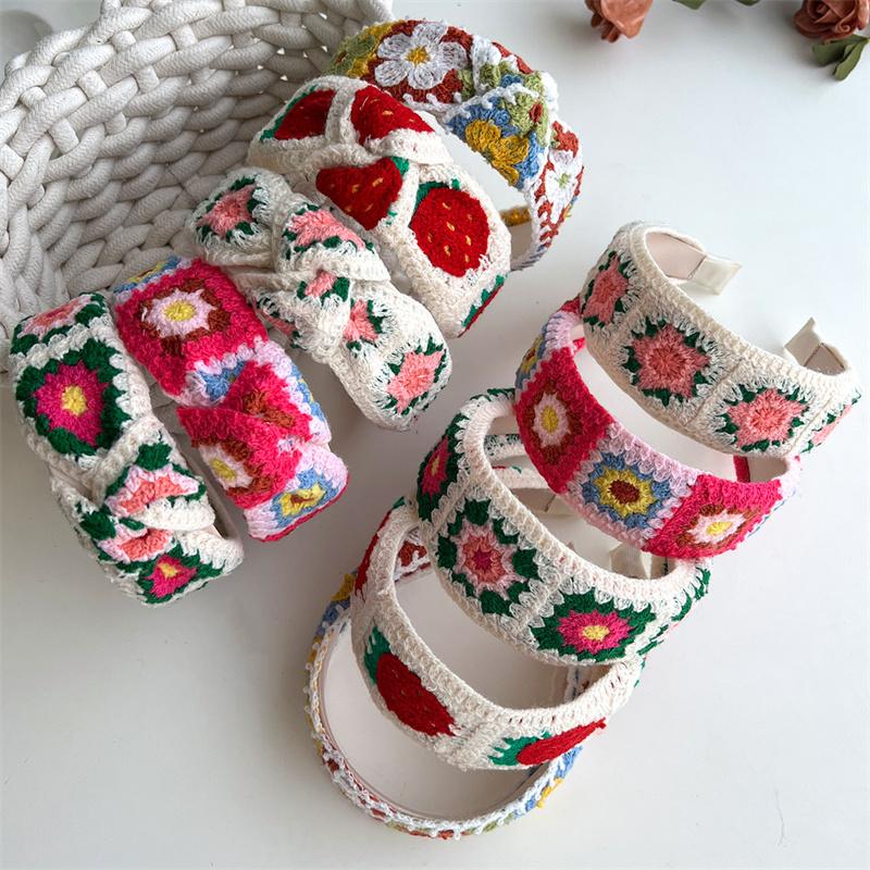 Pretty Knitting Floral Embroidery Tape Knotted Hairbands for Women Girls Shopping Party Photography Head Wears