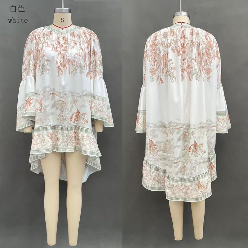 Women's Printed Ruffle Mini Dress Short Sleeve Loose Vacation Summer Casual Dress