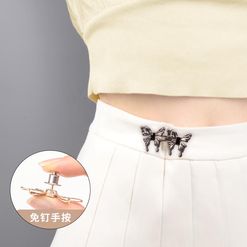 Retro Butterfly Waist Belt Buckle for Women Jeans Buckle Waist Closing Tighten Waist Button Detachable Metal Pins Brass Buckle