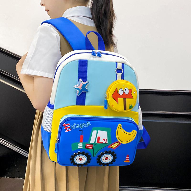 School Kids Bag With Cartoon Car Prints And Star Decor For Daily Kindergarten