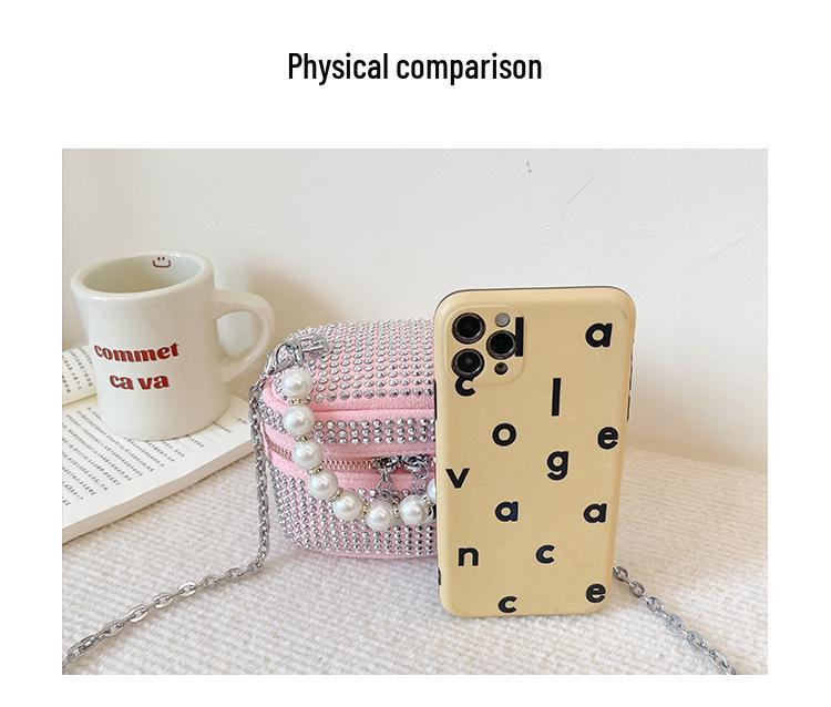 Princess Mini Rhinestone Crossbody Handbag with Pearl Handle