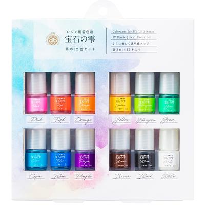 Pajico Resin Colorant Gem Drop Basic 12 Color Set 2ml X 12 Colors Made In Japan 403295 Transparent and Black Are (White Opaque)