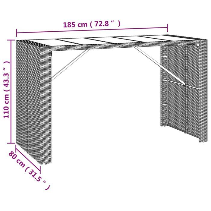 VidaXL Ensemble de bar de jardin 9 pcs avec coussins gris poly rotin, ensemble de table de bar, table et chaise de bar, 3187624