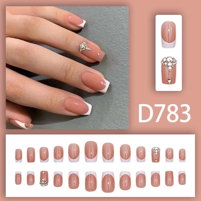 Классические французские накладные ногти со стразами - Блестящие, многоразовые и стильные