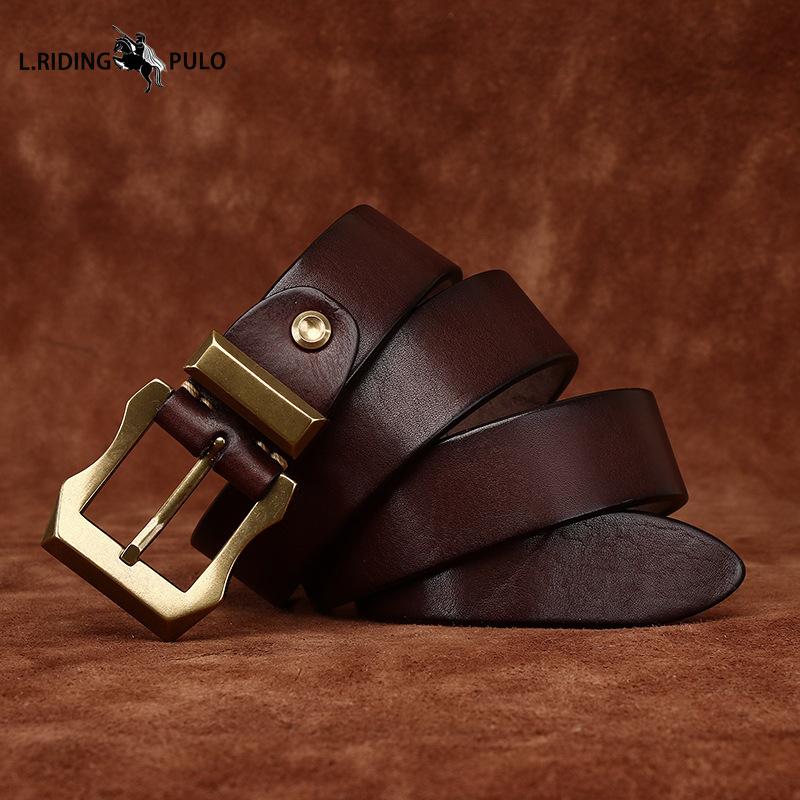 Móda Osobnost Retro Zesílený Hladký Vrchní Vrstva Hovězí Kůže Pravá Kůže Pánský Opasek Drsný Chlap Měděná Přezka Opasek