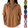 Women's Fashion Color Loose Collar Short Sleeve Casual Shirt V-neck Zipper Top