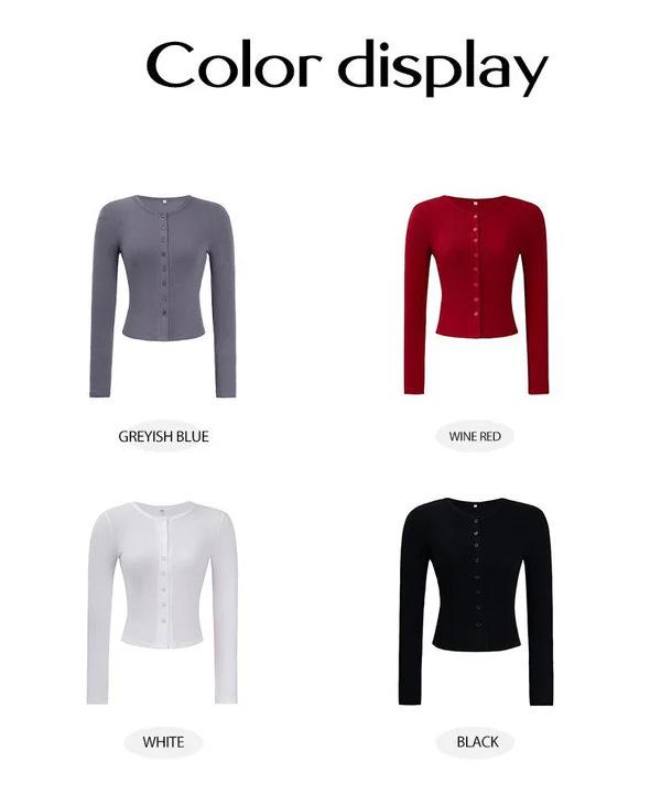 Autumn 2024 Y2K Slim Fit Solid Color Cardigan with Row Buttons - Long Sleeve T-shirt in European and American Pure Desire Style.