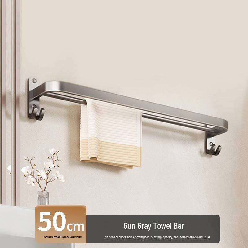 Punch-Free Bathroom Towel Rack and Shelf Kit