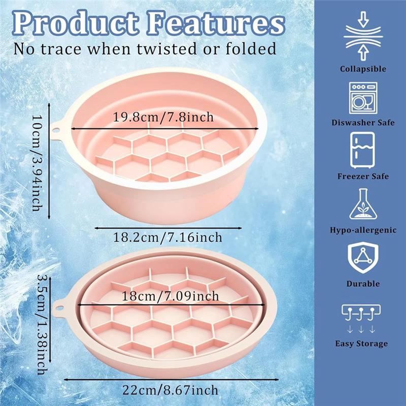 

A95I-Face Bath Bowl For Ice Collapsible Silicone Bowl With Built-In For Ice Tray For Cold Plunge Therapy Pink рожевий