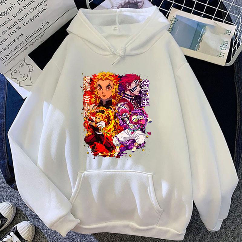 New Anime Rengoku Kyoujurou Akaza Print Hoodies Women Causal Tops Unisex Harajuku Long Sleeve Sweatshirts