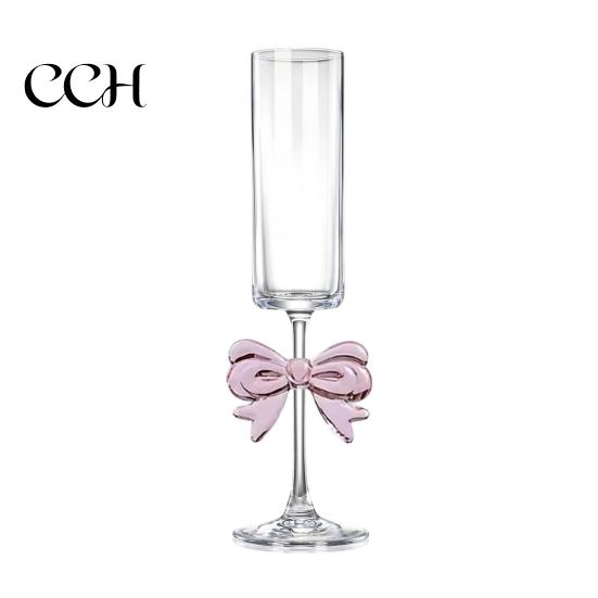 Butterfly Wine Glass Champagne Flutes with 3D Pink Decoration Wedding Glasses Faux Crystal Party Anniversary