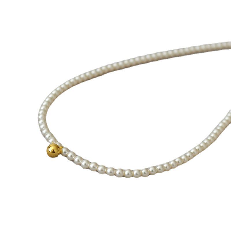 Elegant French Minimalist Pearl & Crystal Necklace - Delicate Gold Bean Chain for Everyday Wear by Women