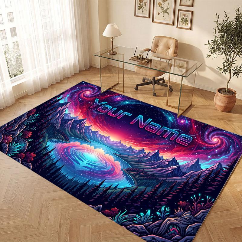 Mushroom Forest Theme Crystal Velvet Floor Rug Personalized Custom Name Text Warm Carpet Home Decoration