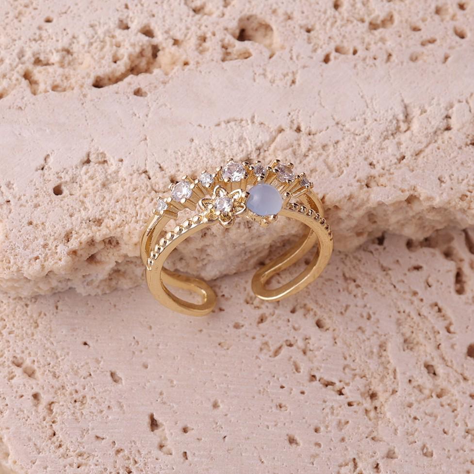Lightweight Luxury Cat's Eye Rhinestone Golden Ring - Niche Fairy-like Design