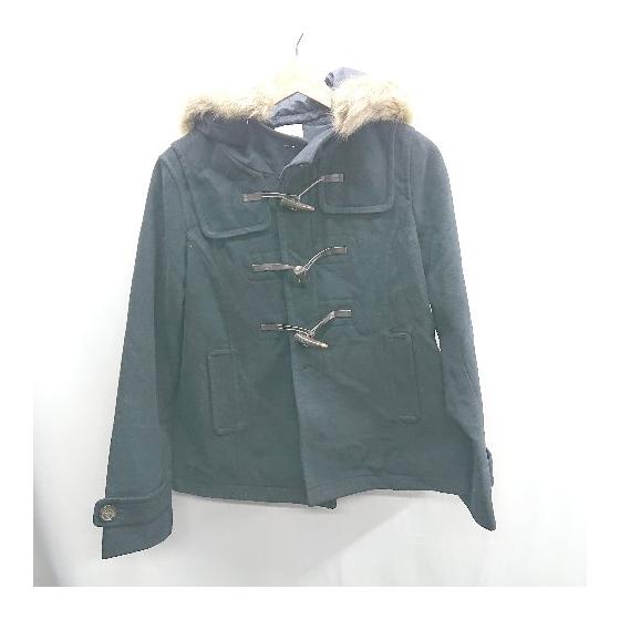 earth music&ecology faux fur removable long sleeve duffel coat size L navy ladies E [Used]