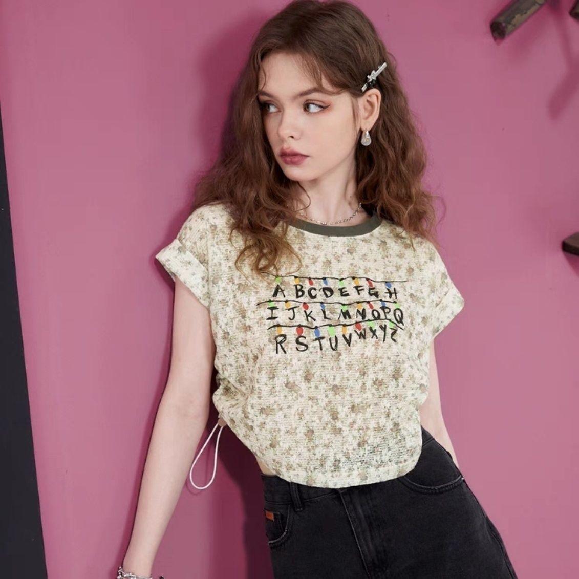 

Шифоновая кружевная рубашка с полным принтом в стиле ретро, ​​женская летняя темпераментная маленькая рубашка, топ из тюля S