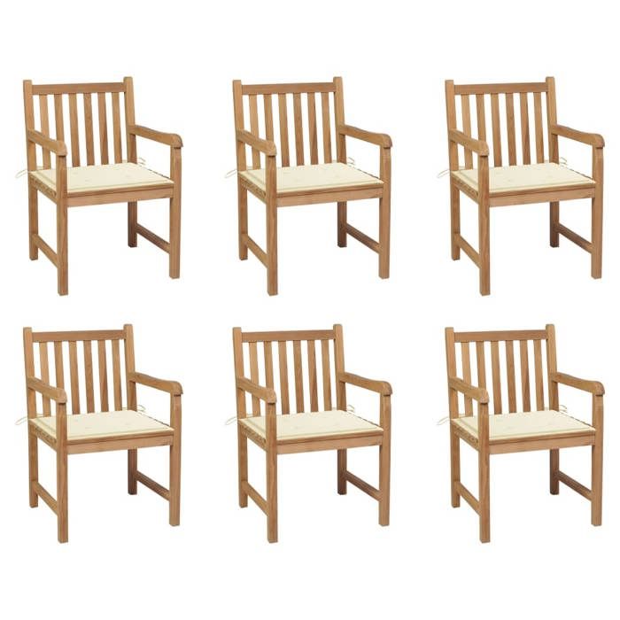 Maison Exclusive - Chaises de jardin lot de 6 et coussins crème Bois teck massif