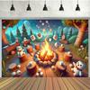 1 Piece of Polyester Photo Backdrop - Camping Fire and Marshmallow Design, Wall-hung Banner Without Power Supply