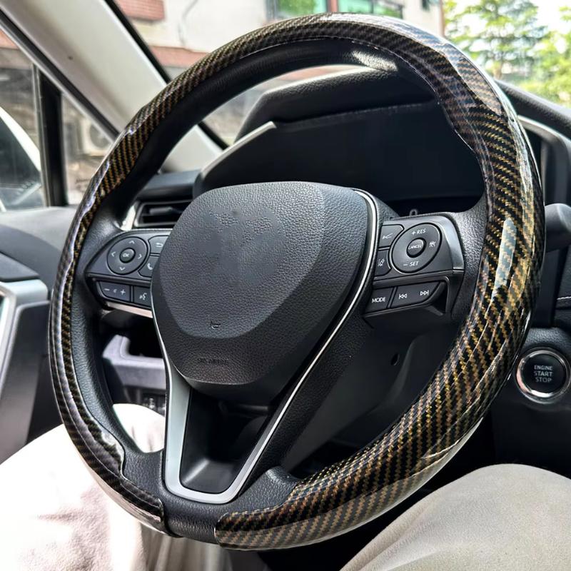 New Universal Non-slip Luster Luxury Carbon Fiber Breathable Round Car Steering Wheel Cover Protector Auto Accessories