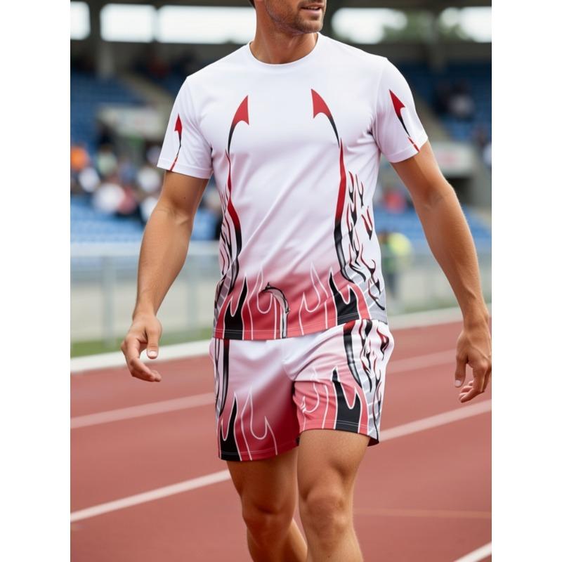 Men s Short Sleeve Crew Neck Track Top and Shorts Set S
