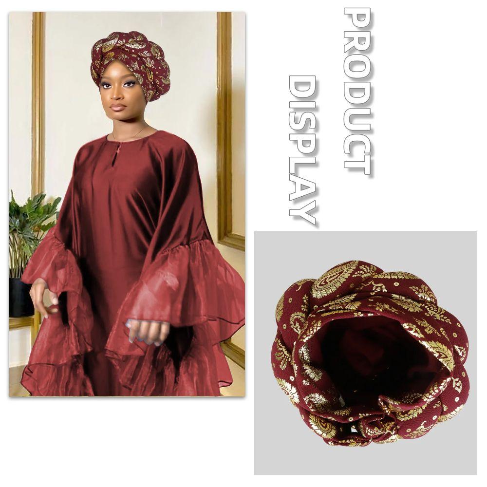 Polyester Printed Pull On Hat Gold Foil Printed Braided Headwear Fashion Women Cap Women