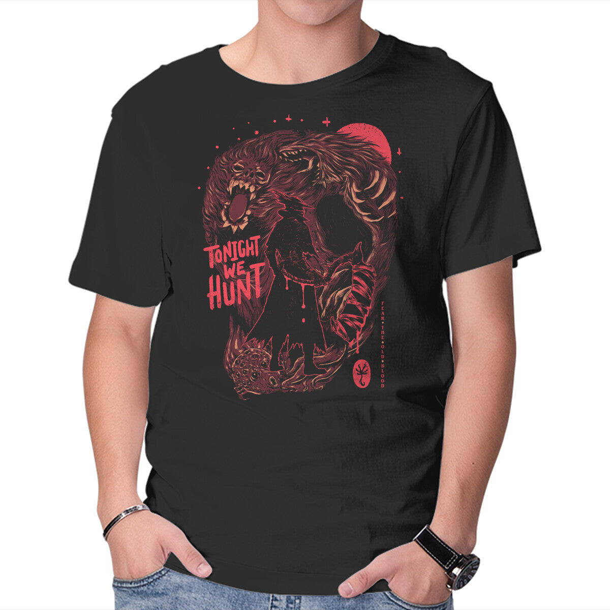 Unisex Crew Neck T-Shirt Tonight We Hunt Graphic Short Sleeve Casual Tee L