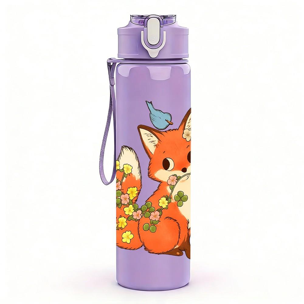 1PC Floral Autumn Fox Art 750ml Color Plastic Sports Water Bottle Leakproof Flip Straw Lid Suitable for Sports Office Home Use