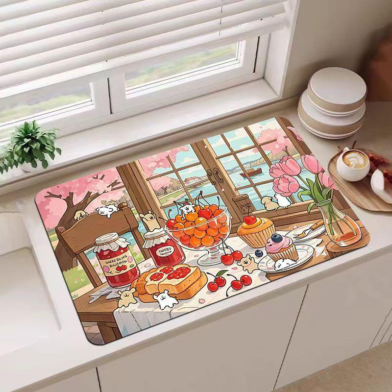 Quick-Dry Kitchen Counter Mat: Absorbent, Heat-Resistant Draining Mat for Dishes and Cutlery.