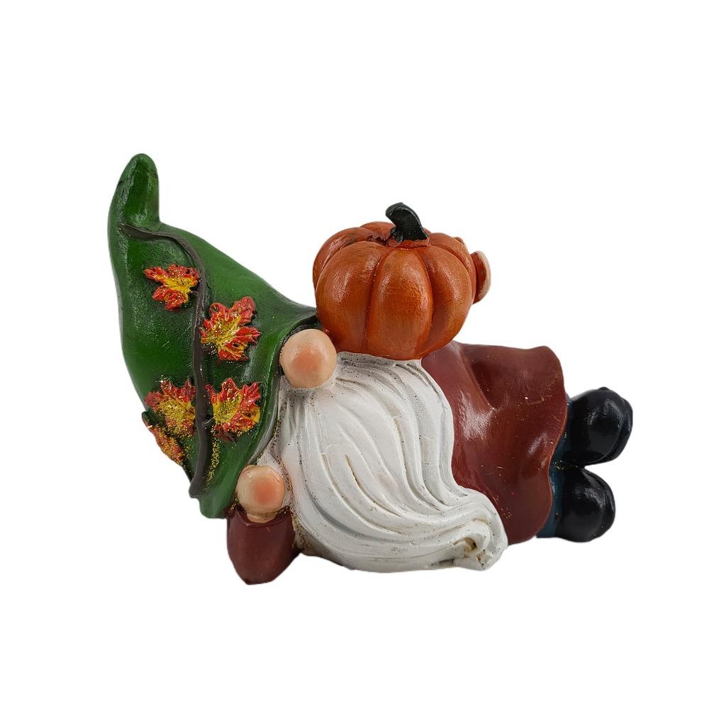 Resin Dwarf Sculpture Funny Miniature Statue Thanksgiving Pumpkin Decoration Gnome Figurine  Props