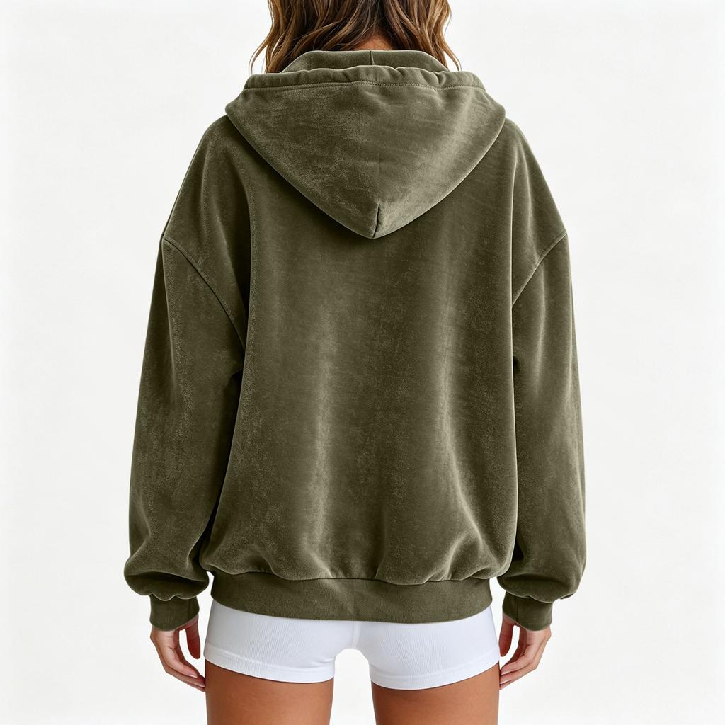 Giacca Maglione Lunga con Cappuccio e Zip da Donna, Casual, per l'Uso Quotidiano