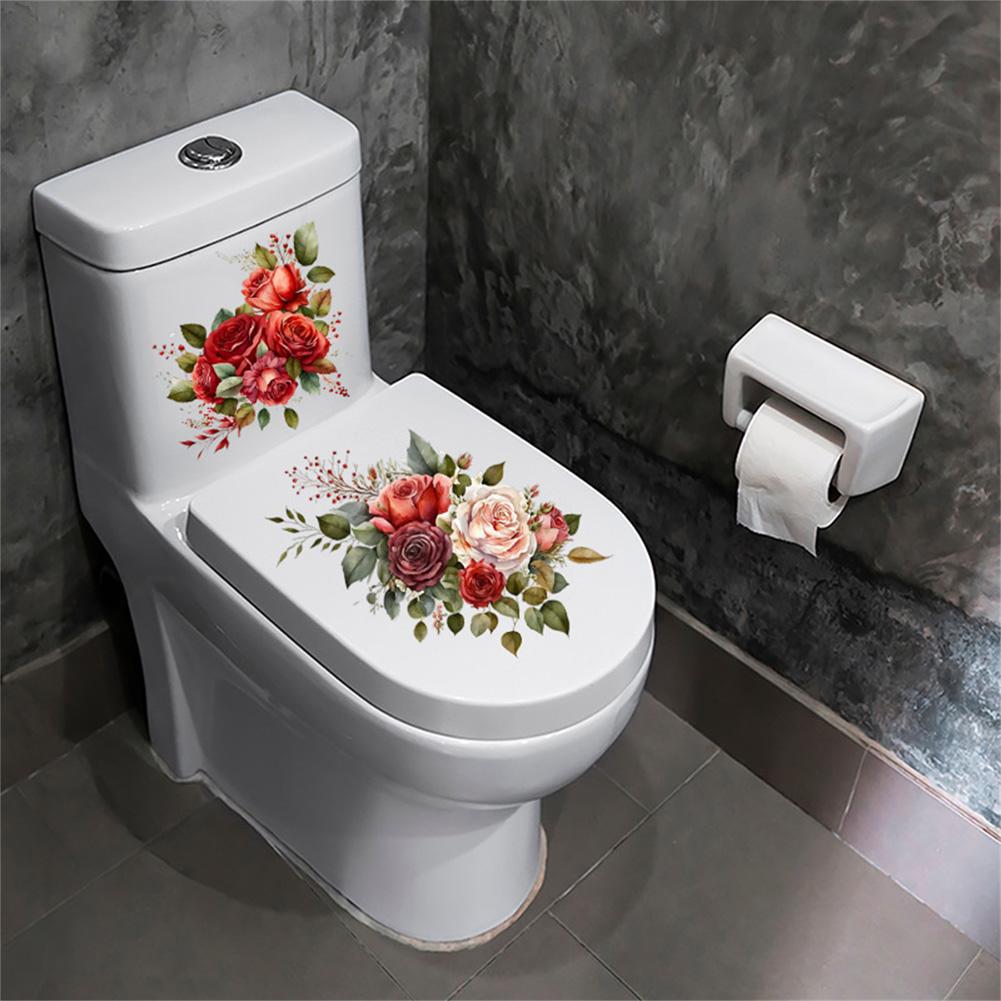 Bathroom Toilet Sticker Rose Flower Wall Stickers DIY WC Washroom PVC Posters Home Cabinet Refrigerator Decoration Decal